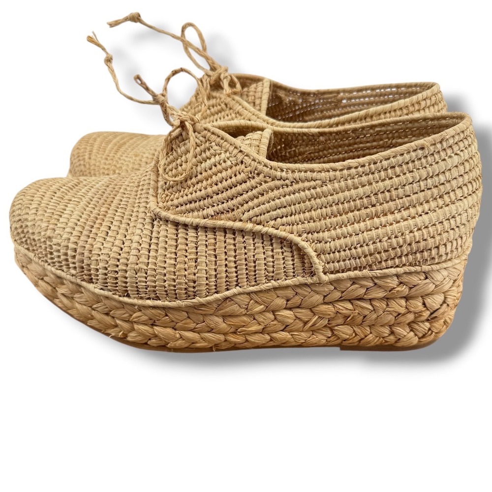 Robert Clergerie Pinto Raffia Platform Espadrille Shoes 7-7.5 Natural Wedge - Picture 1 of 8